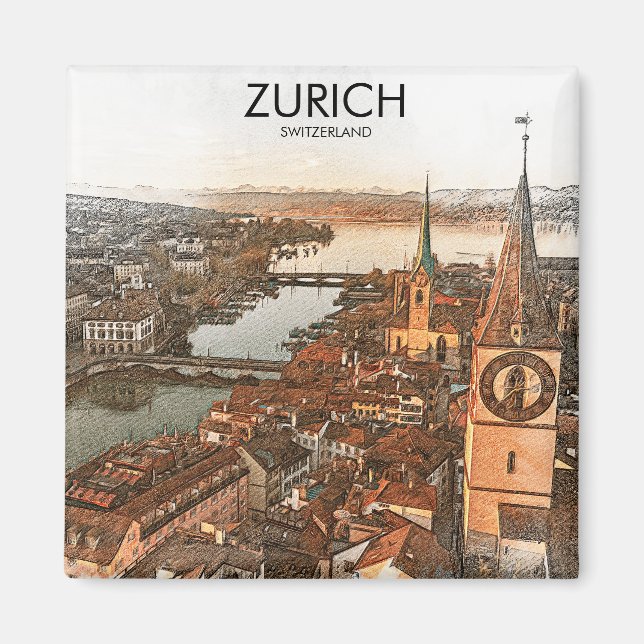 Zurich Schweiz Panorama View Magnet (Framsidan)