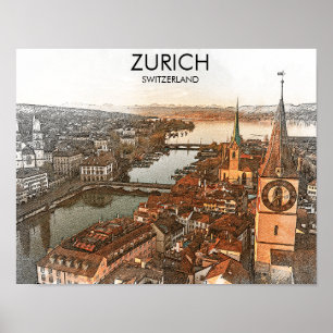 Zurich Schweiz Panorama View Poster