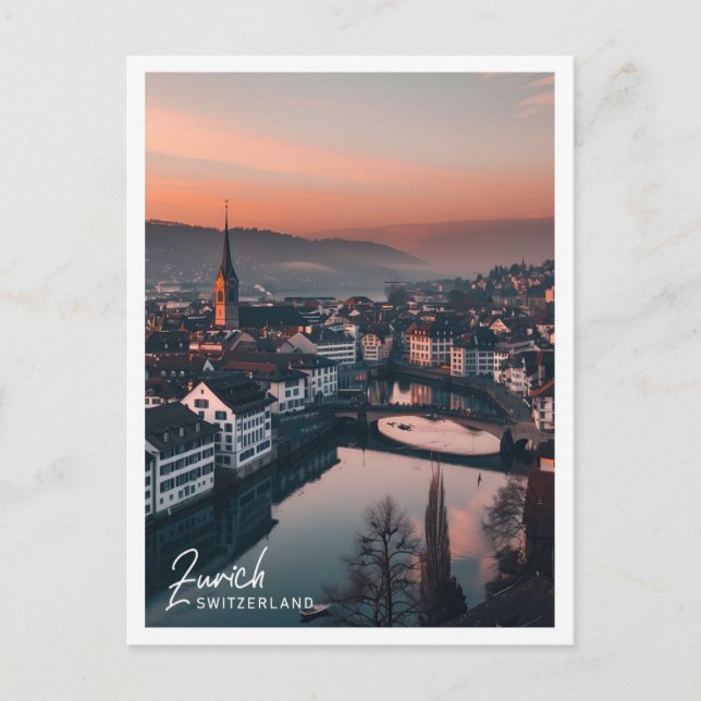 Zürich Schweiz Resa Plats illustration Vykort (Framsida)