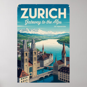 Zürich Schweiz Retro Siluett Stadspanorama Resa Poster