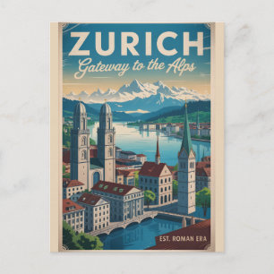 Zürich Schweiz Retro Siluett Stadspanorama Resa  Vykort