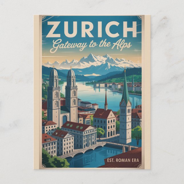 Zürich Schweiz Retro Siluett Stadspanorama Resa  Vykort (Framsida)