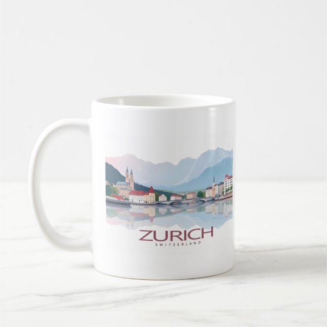 Zurich Schweiz Sjö Zurich Pastel Travel Kaffemugg (Vänster)