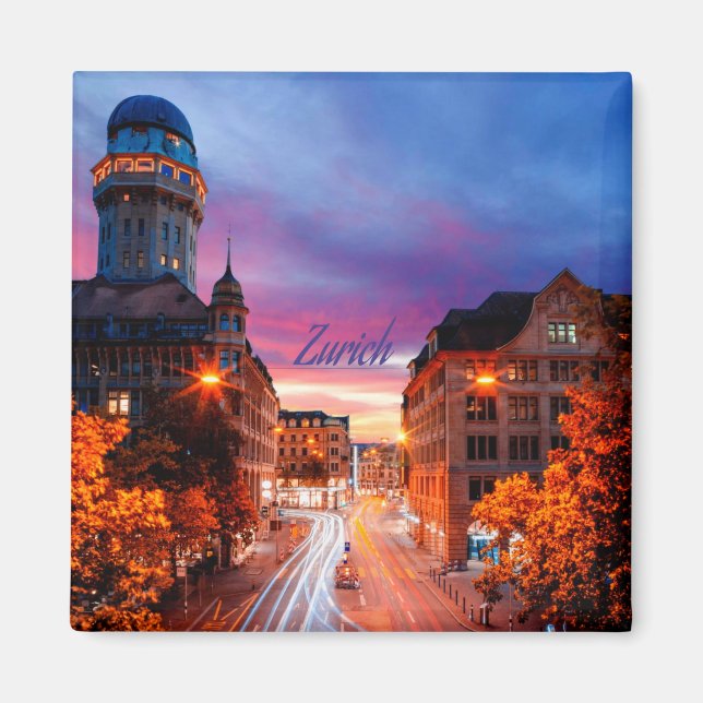 Zürich Schweiz Solnedgång Magnet (Framsidan)