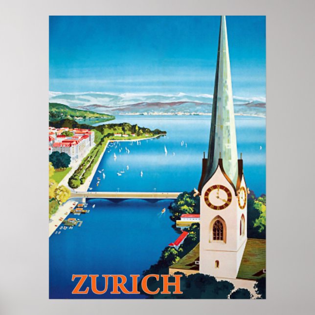 Zürich, Schweiz stad, luftvy på vakttorn Poster (Framsidan)
