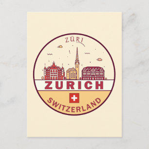 Zürich Schweiz Stadssiluett emblem Vykort
