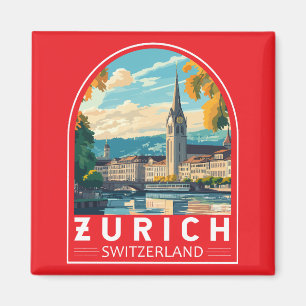 Zurich Schweiz Travel Art Emblem Magnet