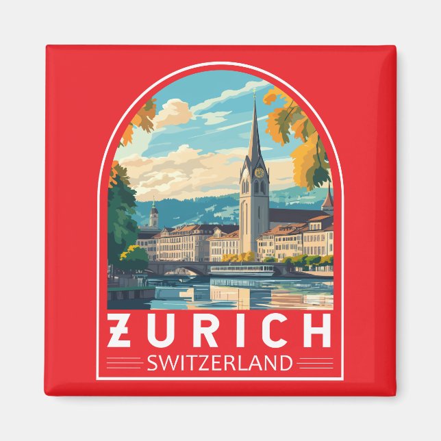 Zurich Schweiz Travel Art Emblem Magnet (Framsidan)