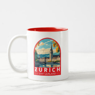 Zurich Schweiz Travel Art Emblem Två-Tonad Mugg