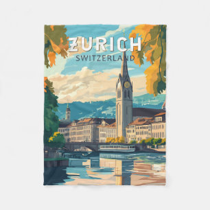 Zürich Schweiz Travel Art Vintage Fleecefilt