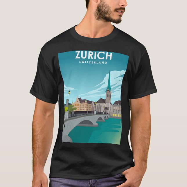 Zurich Schweiz Travel Poster T Shirt (Framsida)