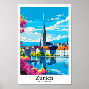 Zürich Schweiz Travel Vintage Illustration Poster