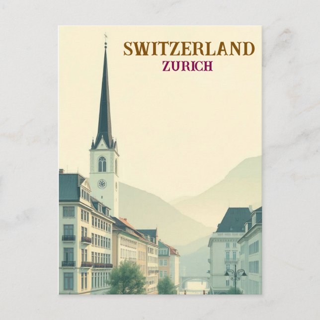 Zürich Schweiz Vintage  Resemässig Konst Vykort (Framsida)