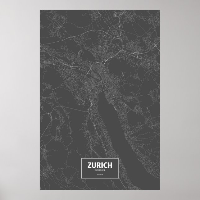 Zürich, Schweiz (vit på svart) Poster (Framsidan)