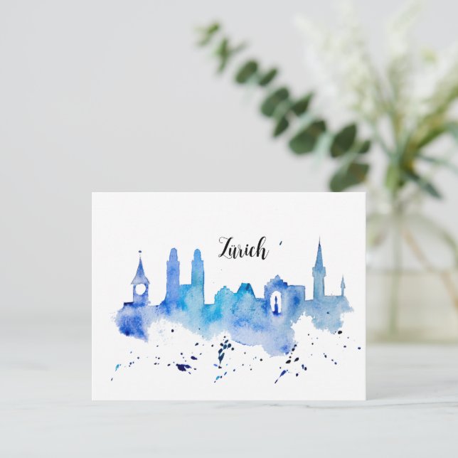 Zurich Skyline blue Postkarte Vykort (Stående Fram)
