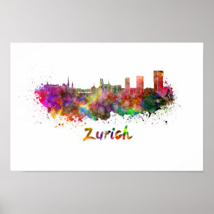 Zurich skyline i vattenfärg poster