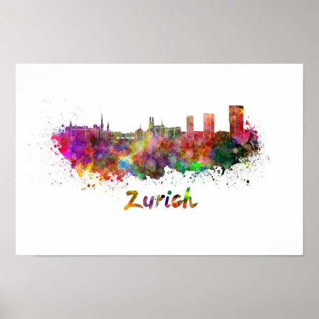 Zurich skyline i vattenfärg poster (Framsidan)