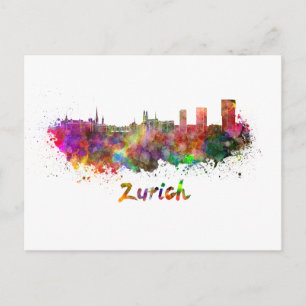 Zurich skyline i vattenfärg vykort