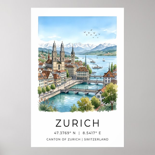 Zurich Stadsscenariotryck Schweiz Resa Illustratio Poster (Framsidan)