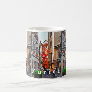 Zurich. Storheten av flaggor av Switzerland. Kaffemugg