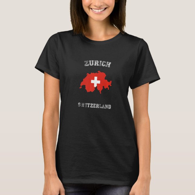 Zurich Switzerland Classic Switzerland Flag Map T Shirt (Framsida)