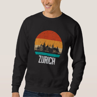 Zurich Switzerland Retro Vintage Sunset Skyline Zu Lång Ärmad Tröja