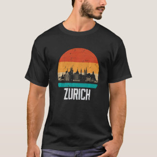Zurich Switzerland Retro Vintage Sunset Skyline Zu T Shirt