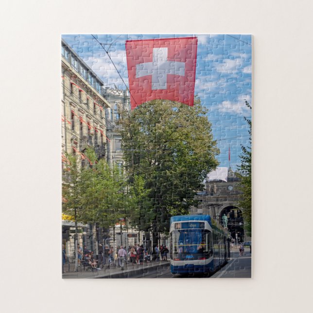 Zurich Tram Schweiz Jigszle Puzzle Pussel (Vertikal)