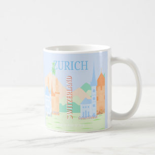 Zürich Travel Art, Schweiz, Blue Retro Travel Kaffemugg
