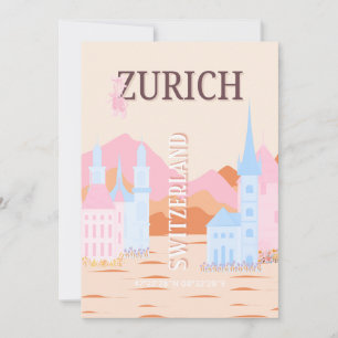 Zürich Travel Art, Schweiz, Retro Travel Art Julkort