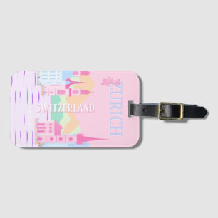 Zurich Travel Art, Schweiz, Rosa Preppy Bagagebricka