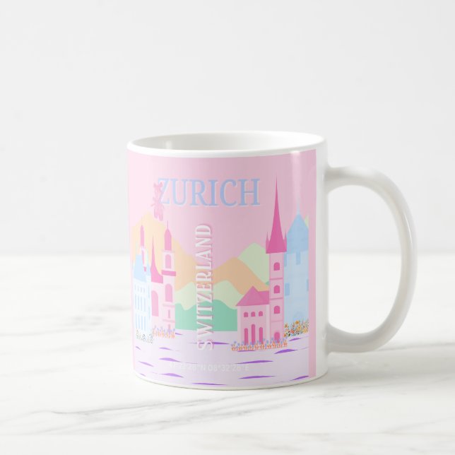 Zurich Travel Art, Schweiz, Rosa Preppy Kaffemugg (Höger)