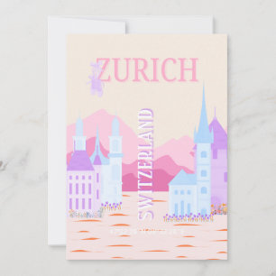 Zurich Travel Art, Schweiz, Rosa Preppy Travel Julkort