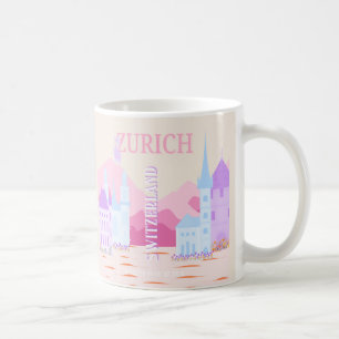 Zurich Travel Art, Schweiz, Rosa Preppy Travel Kaffemugg