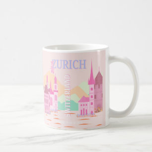 Zürich Travel Art, Schweiz, Rosa Retro Travel Kaffemugg