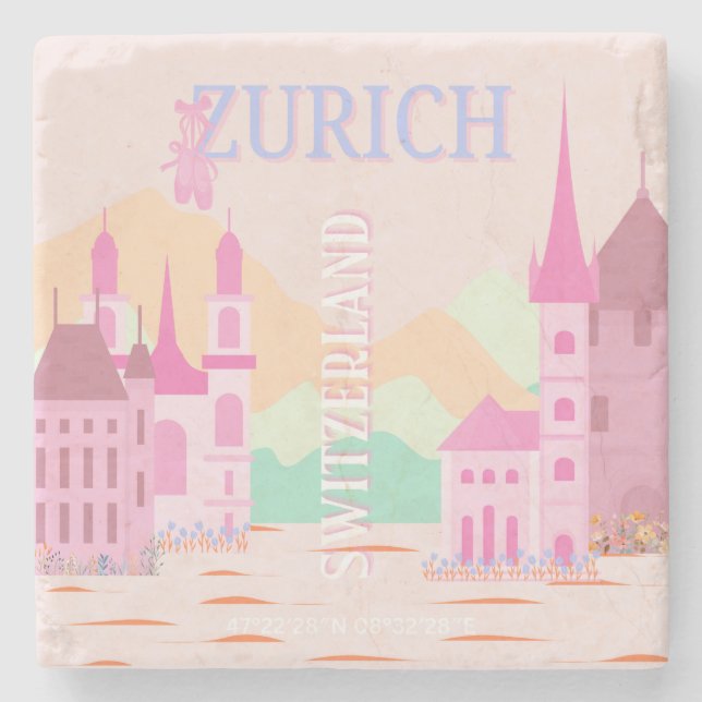 Zürich Travel Art, Schweiz, Rosa Retro Travel Stenunderlägg (Framsidan)