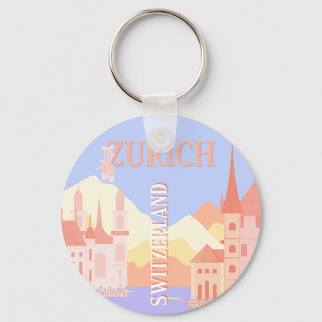 Zurich Travel Art, Schweiz Travel Art Nyckelring (Framsida)