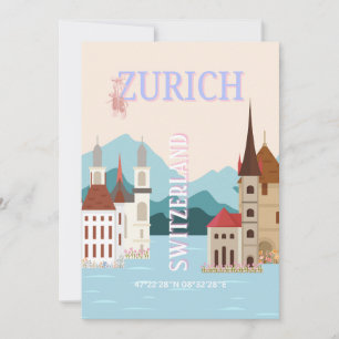 Zürich Travel Art, Schweiz Travel Art, Retro Julkort