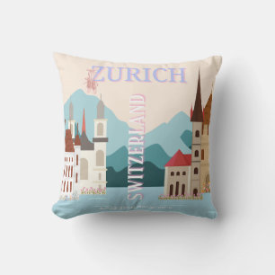 Zürich Travel Art, Schweiz Travel Art, Retro Kudde