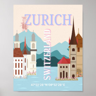 Zürich Travel Art, Schweiz Travel Art, Retro Poster