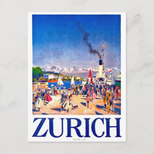 Zürich, turistskepp på stadens kaj, Schweiz Vykort
