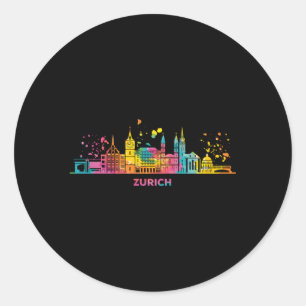 Zuricher Skyline Colorful Cityscape Zurich Runt Klistermärke