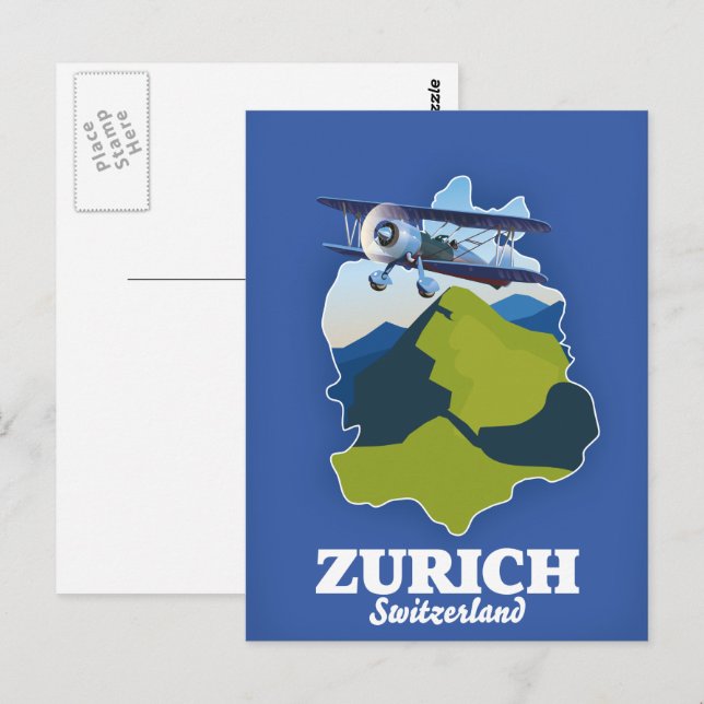 Zurichregion Schweiz karta Vykort (Fram/baksida)