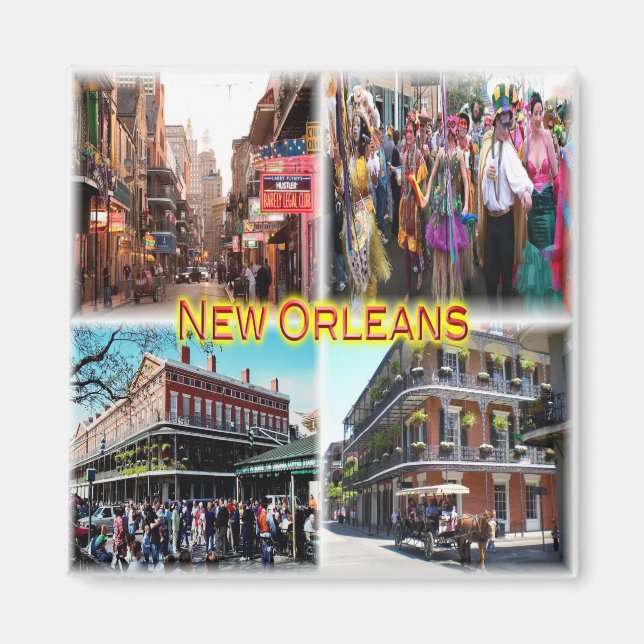 zUS024 NEW ORLEANS, Bourbon Street, Mosaic, Fridge Magnet (Framsidan)