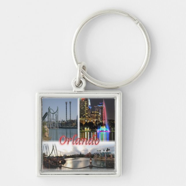 zUS056 ORLANDO Florida, Orlando, Amerika Fyrkantig Silverfärgad Nyckelring (Framsidan)