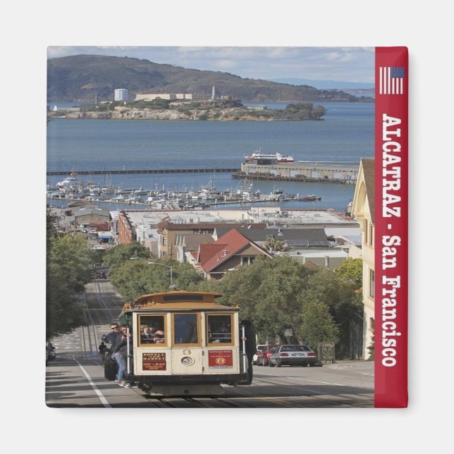 zUS083 SAN FRANCISCO, Alcatraz, kabelbil, Fridge Magnet (Framsidan)