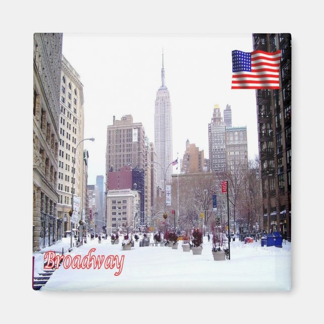 zUS115 BROADWAY med snö, New York, Fridge Magnet (Framsidan)
