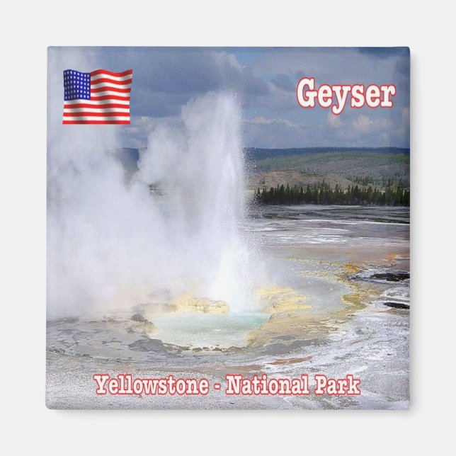 zUS123 YELLOWSTONE N.P. Geyser, Amerika, Fridge Magnet (Framsidan)