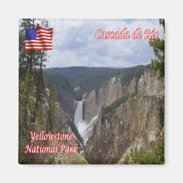 zUS126 YELLOWSTONE, Cascada de Río, Fridge Magnet (Framsidan)