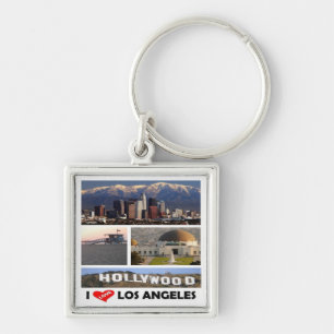 zUS169 LOS ANGELES I Kärlek, Mosaic, Fyrkantig Silverfärgad Nyckelring